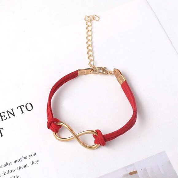 Leyanna Colors Soft Leather Retro Gold Infinity Bracelet Red Gift Packaged - Picture 1 of 8